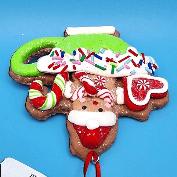 Gingerbread Man in Green Cup Ornament Clay Dough Faux Cookie Fake Bake Xmas v3 - Picture 7 of 9